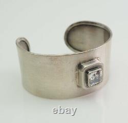 Vintage unique large hand made sterling silver cuff bracelet with crystal