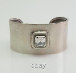 Vintage unique large hand made sterling silver cuff bracelet with crystal