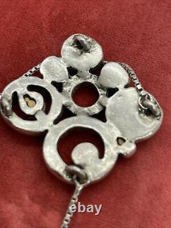 Vtg Artisan Made Multi-Gem Sterling Silver Pendant Necklace 16 17g Modernist