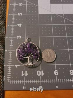 Vtg Artisan Made Sterling Silver Wire Amethyst Purple Glass Tree Of Life Pendant