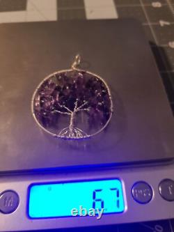 Vtg Artisan Made Sterling Silver Wire Amethyst Purple Glass Tree Of Life Pendant