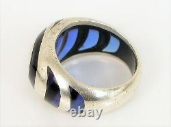 Vtg Beautiful Custom Made Sterling Silver Cobalt Blue Glass Inlay Spiral Ring