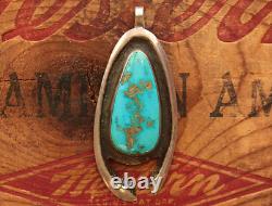 Vtg HAND MADE STERLING SILVER TURQUOISE PENDANT CHARM (has a hairline crack)