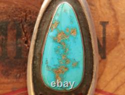 Vtg HAND MADE STERLING SILVER TURQUOISE PENDANT CHARM (has a hairline crack)