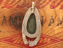 Vtg HAND MADE STERLING SILVER TURQUOISE PENDANT CHARM (has a hairline crack)