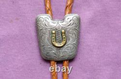 Vtg Hand Made Sterling Silver Lucky Horseshoe Cowboy Cowgirl Western Bolo Tie