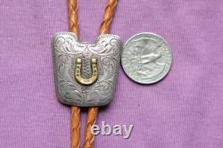 Vtg Hand Made Sterling Silver Lucky Horseshoe Cowboy Cowgirl Western Bolo Tie