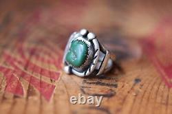 Vtg Hand Made Sterling Silver Men's Turquoise Ring 11.4 g Size 11.75