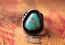 Vtg Hand Made Sterling Silver Men's Turquoise Ring 22.3 g Size 13 to 13.25