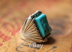 Vtg Hand Made Sterling Silver Men's Turquoise Ring 23.3 g Size 8