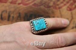 Vtg Hand Made Sterling Silver Men's Turquoise Ring 23.3 g Size 8