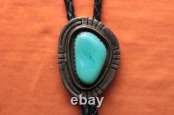 Vtg Henry Yazzie Hand Made Sterling Silver Native American Turquoise Bolo Tie
