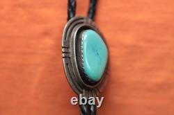Vtg Henry Yazzie Hand Made Sterling Silver Native American Turquoise Bolo Tie