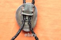 Vtg Henry Yazzie Hand Made Sterling Silver Native American Turquoise Bolo Tie