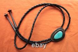 Vtg Henry Yazzie Hand Made Sterling Silver Native American Turquoise Bolo Tie
