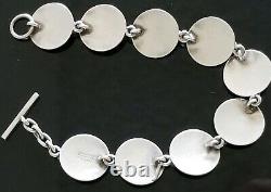 Vtg Modernist Sterling Silver Disc Link Bracelet Signed N. E. From Made Denmark