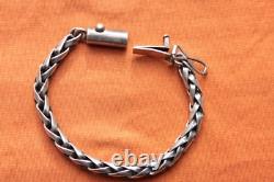 Vtg Rare Hecho A Mano Sterling Silver Hand Made Bracelet 42.3 grams 7 7/8 7mm