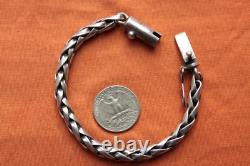 Vtg Rare Hecho A Mano Sterling Silver Hand Made Bracelet 42.3 grams 7 7/8 7mm