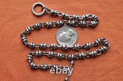 Vtg Rare Unique Sterling Silver Hand Made Bikers Chain 56 grams 16 3/4 long 7mm