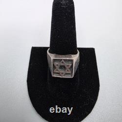 Vtg Star of David Signet Oxidized 925 Sterling Silver Mens Ring Made in Israel