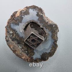 Vtg Star of David Signet Oxidized 925 Sterling Silver Mens Ring Made in Israel