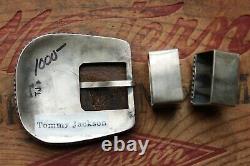 Vtg Tommy Jackson Hand Made Sterling Silver Turquoise Ranger Belt Buckle &Keeper