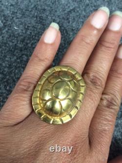 Vtg artisan hand made sterling silver 925 vermeil turtle bell Ring Size 7.5