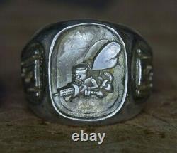 WWII U. S. Navy Seabees Construction Battalion Ring Made of Sterling Silver