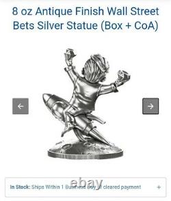 Wall Street Bets 8+ troy oz Silver Statue. 925. Only 250 made ever Worldwide