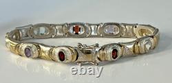Well Made Bi-tone 925 Sterling Silver Multi Gemsone Bracelet
