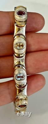 Well Made Bi-tone 925 Sterling Silver Multi Gemsone Bracelet