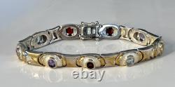 Well Made Bi-tone 925 Sterling Silver Multi Gemsone Bracelet