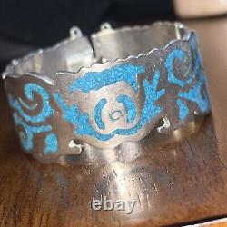 Well Made Sterling Silver 925 Mexico bangle Bracelet turquoise 98 Grams