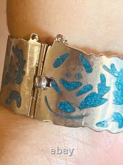 Well Made Sterling Silver 925 Mexico bangle Bracelet turquoise 98 Grams