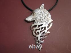 Wolf head with tribal weave pendant made sterling silver 925-artisanal product