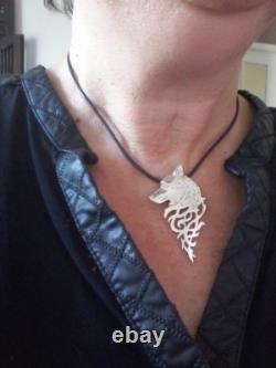 Wolf head with tribal weave pendant made sterling silver 925-artisanal product