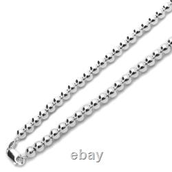 Women 8mm Sterling Silver Italian Hollow Bead Chain Necklace made in italy