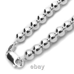 Women 8mm Sterling Silver Italian Hollow Bead Chain Necklace made in italy