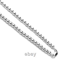 Women 8mm Sterling Silver Italian Hollow Bead Chain Necklace made in italy
