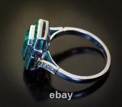 Women Baguette Ring 925 Art Deco Style Sterling SIlver Green Engagement Jewelry