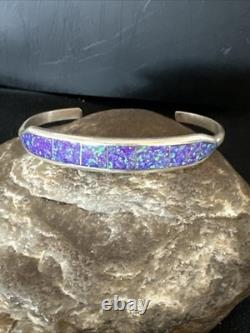 Women Purple Gilson Opal Sterling Silver Cuff Inlay Bracelet 7.0 20324