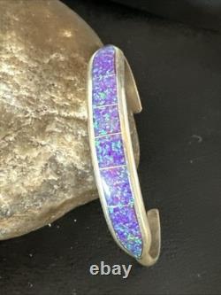 Women Purple Gilson Opal Sterling Silver Cuff Inlay Bracelet 7.0 20324