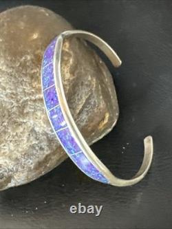 Women Purple Gilson Opal Sterling Silver Cuff Inlay Bracelet 7.0 20324 Women Purple Gilson Opal Sterling Silver Cuff Inlay Bracelet 7.0 20324