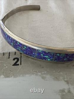 Women Purple Gilson Opal Sterling Silver Cuff Inlay Bracelet 7.0 20324 Women Purple Gilson Opal Sterling Silver Cuff Inlay Bracelet 7.0 20324