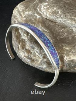 Women Purple Gilson Opal Sterling Silver Cuff Inlay Bracelet 7.0 20324