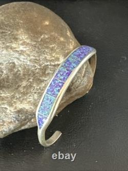 Women Purple Gilson Opal Sterling Silver Cuff Inlay Bracelet 7.0 20324