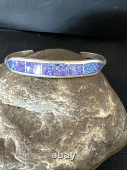 Women Purple Gilson Opal Sterling Silver Cuff Inlay Bracelet 7.0 20324