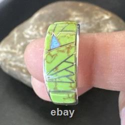 Womens Rare Green Gaspeite Sterling Silver Band Inlay Ring Size 9.5 19149