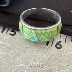 Womens Rare Green Gaspeite Sterling Silver Band Inlay Ring Size 9.5 19149