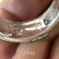 Womens Rare Green Gaspeite Sterling Silver Band Inlay Ring Size 9.5 19149